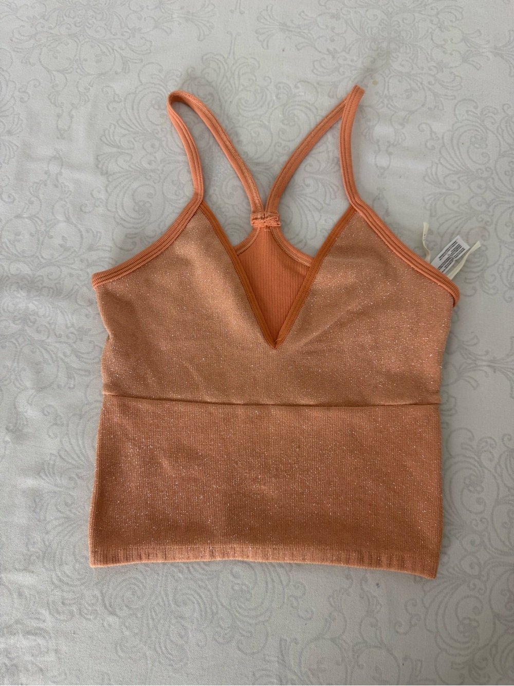By Anthropologie Shimmery Sparkly Glitter Sweatheart Neckline Rib Crop Tank S/M